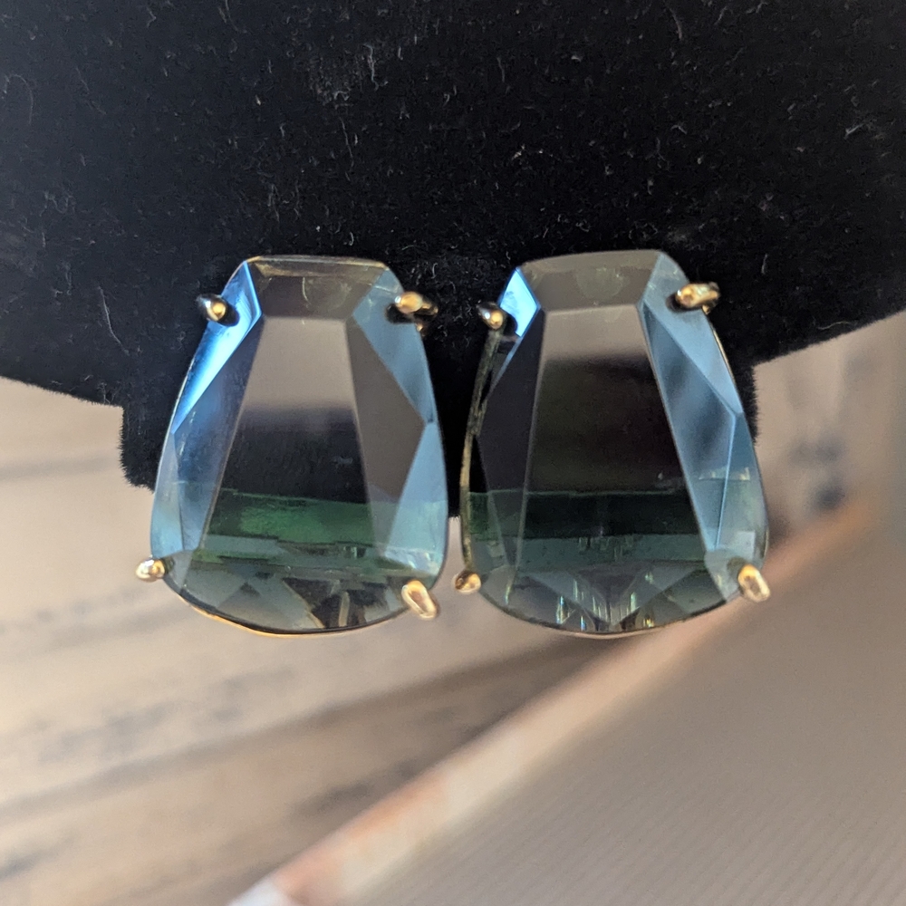 Vintage Monet Statement Clip-On Earrings | Bold Faceted Glass Stones|1980s